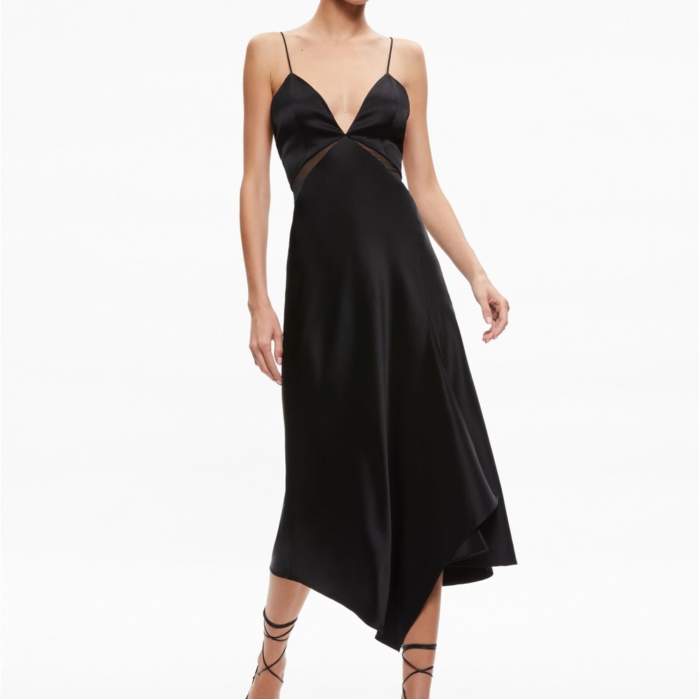 Alice + Olivia Moriah Black Satin High-Low Slip Dress